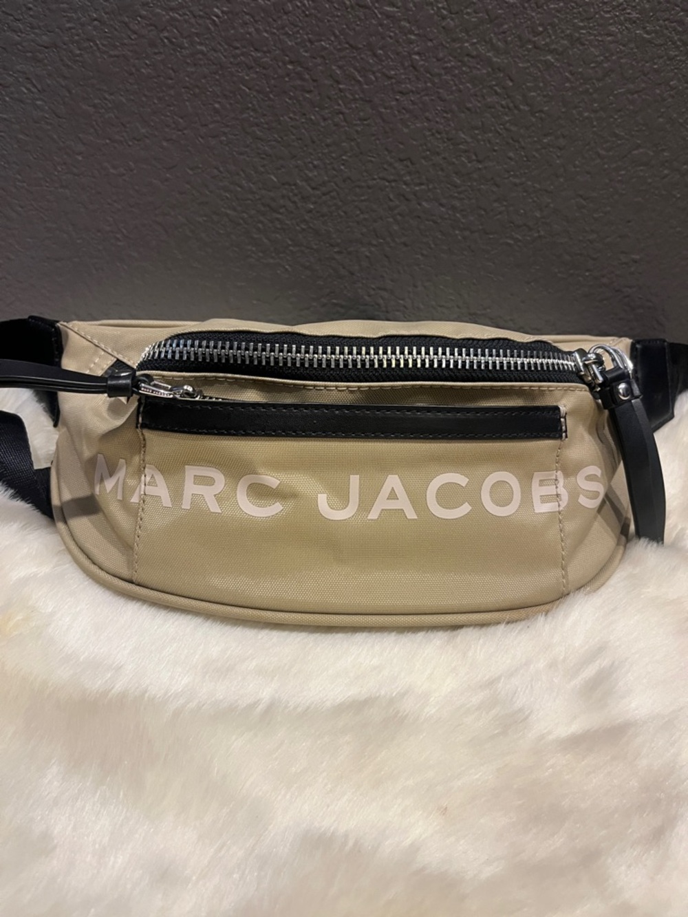 Marc Jacobs Beige Logo Waist Bag with Black leather Trim